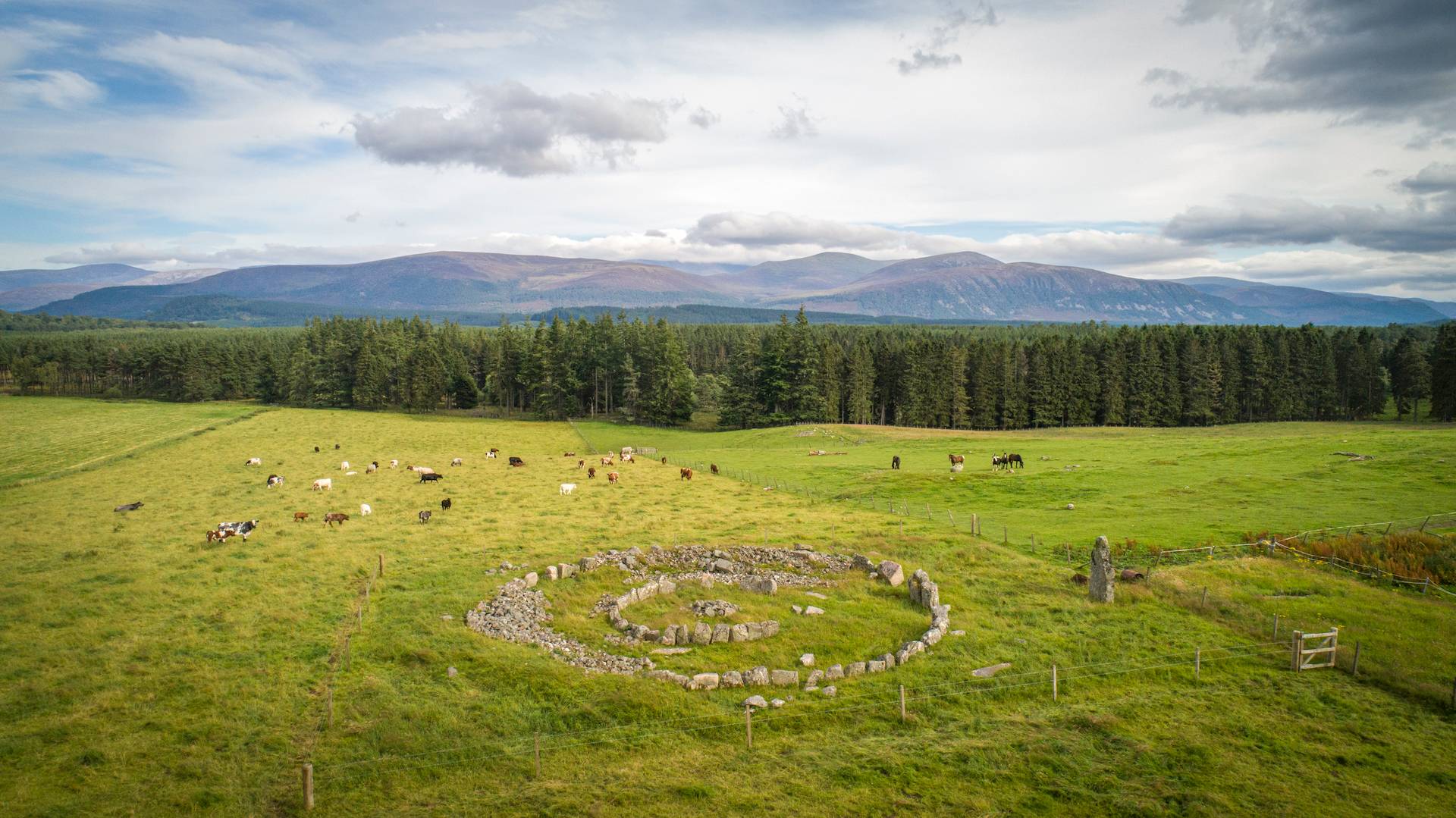 Badenoch The Storylands aerial shot of the Delfour Ring Cairn IMAGE: James Stevens